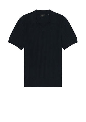 Vince Crafted Rib Short Sleeve Johnny Collar Polo in Navy. Size M, S, XL/1X.