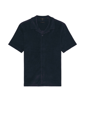 Vince Towel Terry Cabana Short Sleeve Button Down Shirt in Navy. Size M, S, XL/1X.