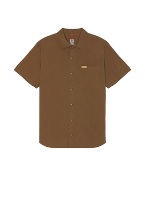 TOPO DESIGNS Global Short Sleeve Shirt in Brown. Size L, S, XL/1X.