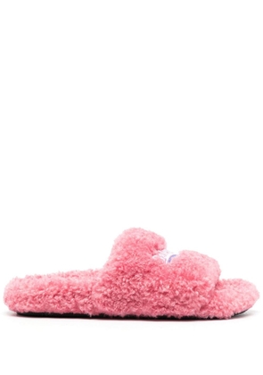 Balenciaga embroidered-logo faux-fur slides - Pink