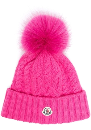 Moncler logo-patch cable-knit beanie - Pink