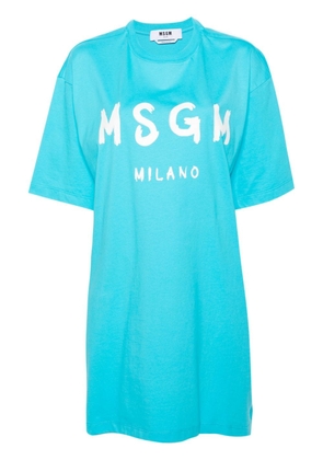 MSGM logo-print cotton T-shirt dress - Blue