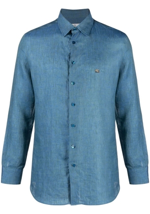 ETRO embroidered-logo linen shirt - Blue