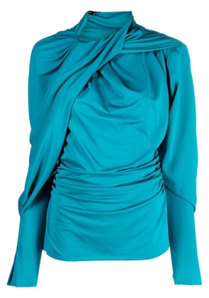 Atlein gathered-drape long-sleeve top - Blue
