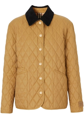 Burberry corduroy-collar diamond-quilted jacket - Brown