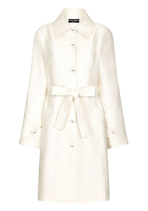 Dolce & Gabbana floral-jacquard belted coat - White