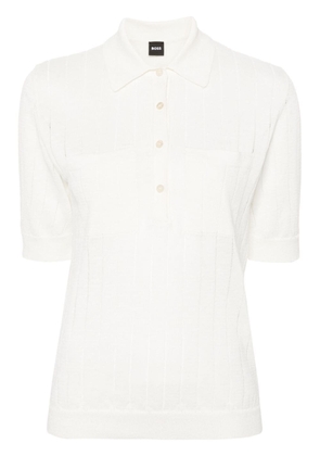 BOSS ribbed linen-blend polo shirt - White