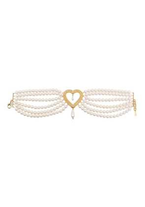 Moschino heart-charm pearl choker - Gold
