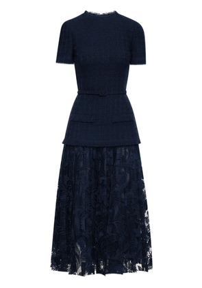 Oscar de la Renta guipure-lace tweed dress - Blue
