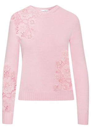 Oscar de la Renta lace-detail fine-knit jumper - Pink
