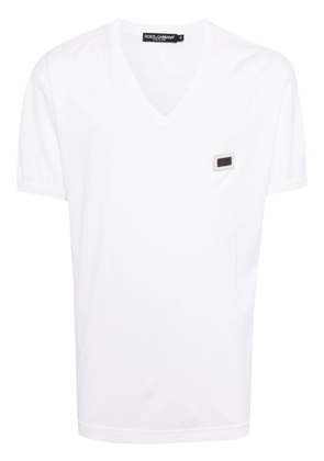 Dolce & Gabbana logo-patch V-neck cotton T-shirt - White