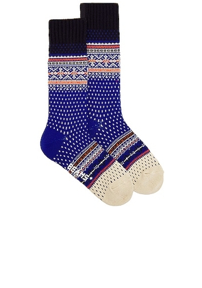 Beams Plus Nordic Socks in Blue - Blue. Size all.