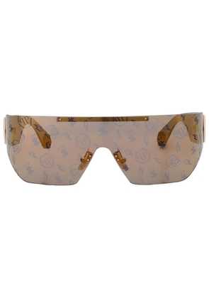 Philipp Plein Gold Mirror Logo Shield Ladies Sunglasses SPP029M 300L 99