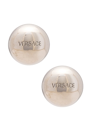 VERSACE Logo Earrings in Palladium - Metallic Silver. Size all.
