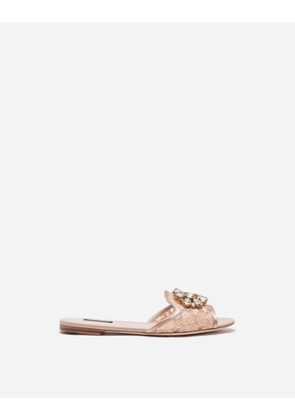 Dolce & Gabbana Slippers In Lace With Crystals - Woman Slides And Mules Pink 39.5