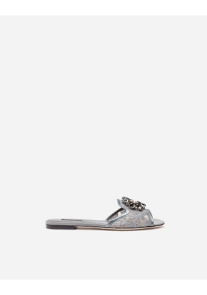Dolce & Gabbana Lace Sliders With Crystals - Woman Slides And Mules Gray 40