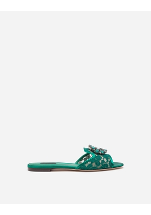 Dolce & Gabbana Lace Slippers With Crystals - Woman Slides And Mules Green Lace 35.5