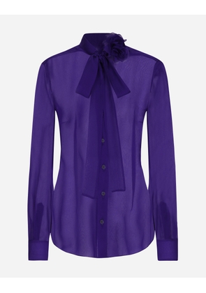 Dolce & Gabbana Chiffon Shirt With Flower Detail - Woman Shirts And Tops Purple 48