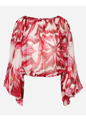 Dolce & Gabbana Majolica-print Chiffon Top - Woman Shirts And Tops Fuchsia Silk 38