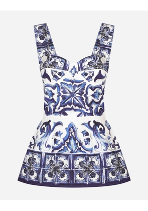 Dolce & Gabbana Majolica-print Poplin Top With Peplum Detail - Woman Shirts And Tops Blue Cotton 46