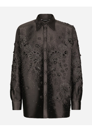 Dolce & Gabbana Mikado Silk Shirt With Embroidery - Man Shirts Multi-colored 39