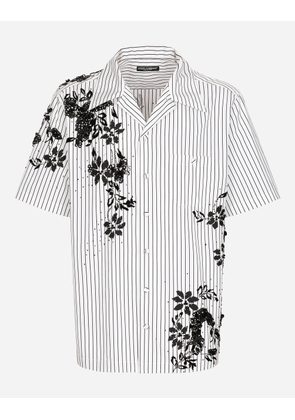 Dolce & Gabbana Striped Poplin Hawaiian Shirt With Embroidery - Man Shirts Multi-colored 40