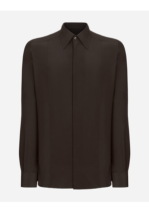 Dolce & Gabbana Silk Martini-fit Shirt With Shirt Front - Man Shirts Brown Silk 38