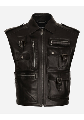 Dolce & Gabbana Leather Vest With Multiple Pockets - Man Coats And Jackets Black 52
