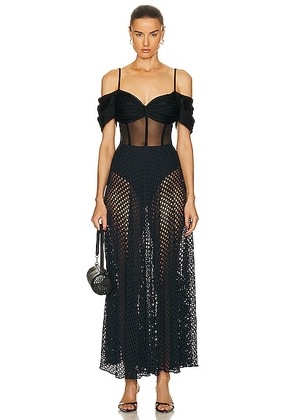 PatBO Corset Netted Maxi Dress in Black - Black. Size XS (also in S).