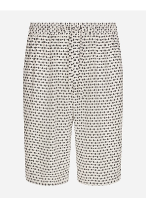 Dolce & Gabbana Crepe De Chine Jogging Shorts With Dg Logo Print - Man Pants And Shorts White Silk 52