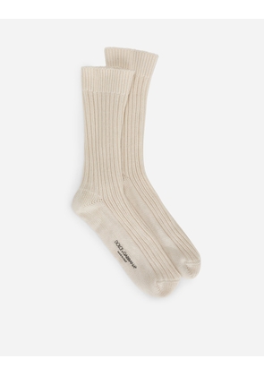 Dolce & Gabbana Ribbed Cotton And Wool Socks - Man Socks Gray Cotton L
