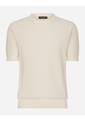 Dolce & Gabbana Cotton Sweater With Logo Label - Man White Cotton 48
