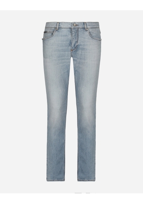 Dolce & Gabbana Regular Fit Washed Stretch Denim Jeans With Abrasions - Man Denim Multi-colored Denim 58