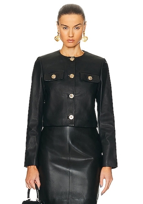 VERSACE Plonge Leather Jacket in Black - Black. Size 36 (also in ).