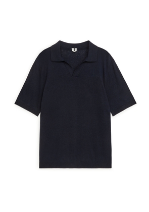 Cotton Linen Polo Shirt - Blue
