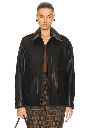 NOUR HAMMOUR Drey Leather Jacket in Chocolate Fondant - Chocolate. Size 38 (also in ).