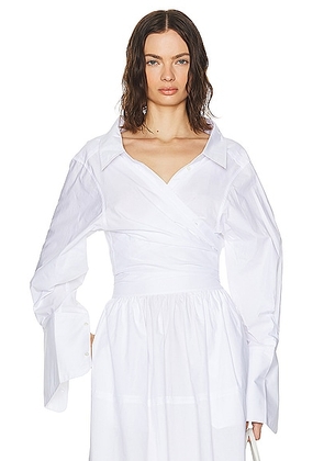 Helsa Poplin Wrap Shirt in White - White. Size M (also in S, XS, XXS).
