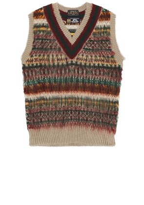 Beams Plus Beams Plus  Gim Cricket Fair Isle Vest British Wool 5g in Brown. Size M, S, XL/1X.
