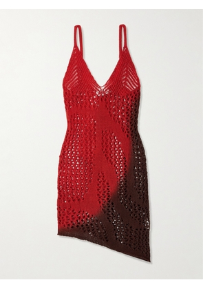 The Attico - Asymmetric Ombré Open-knit Cotton Mini Dress - Red - IT36,IT38,IT40,IT42,IT44,IT46