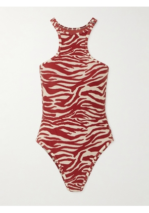 The Attico - Zebra-print Halterneck Swimsuit - Multi - xx small,x small,small,medium,large,x large