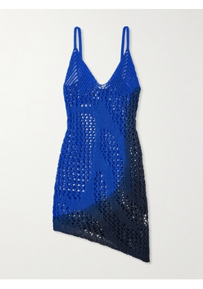 The Attico - Asymmetric Ombré Open-knit Cotton Mini Dress - Blue - IT36,IT38,IT40,IT42,IT44,IT46