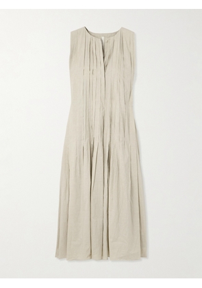 Lauren Manoogian - Pintucked Crinkled Cotton And Linen-blend Maxi Dress - Cream - 1,2