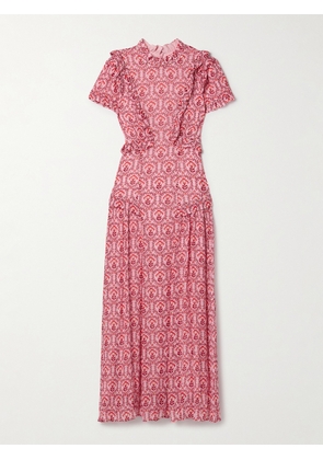 Cefinn - Mirabel Ruffled Floral-print Metallic Fil Coupé Crepon Maxi Dress - Pink - UK 6,UK 8,UK 10,UK 12,UK 14,UK 16