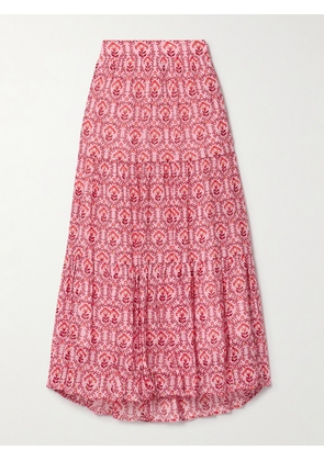 Cefinn - Sedra Tiered Metallic Floral-print Fil Coupé Crepon Maxi Skirt - Pink - UK 6,UK 8,UK 10,UK 12,UK 14,UK 16