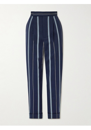 Ralph Lauren Collection - Evane Pleated Striped Wool And Cotton-blend Twill Tapered Pants - Blue - US0,US2,US4,US6,US8,US10,US12,US14,US16