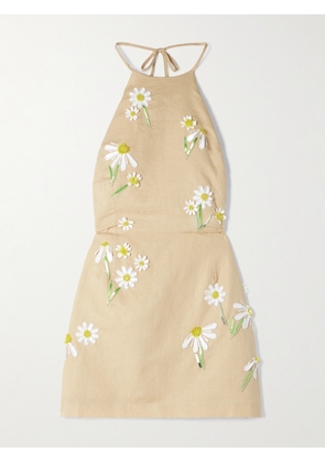 BERNADETTE - Delilah Embellished Cotton And Linen-blend Mini Dress - Neutrals - FR34,FR36,FR38,FR40,FR42,FR44