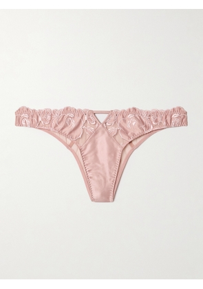 Fleur du Mal - Rose Cutout Embroidered Silk-blend Satin And Tulle Briefs - Pink - 1,2,3,4,5