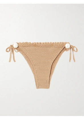 Magda Butrym - Faux Pearl-embellished Crocheted Bikini Briefs - Brown - FR34,FR36,FR38,FR40,FR42