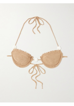 Magda Butrym - Faux Pearl-embellished Crocheted Underwired Bikini Top - Brown - FR34,FR36,FR38,FR40,FR42