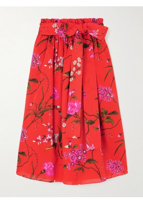 Erdem - Belted Cotton And Linen-blend Midi Skirt - Red - UK 4,UK 6,UK 8,UK 10,UK 12,UK 14,UK 16